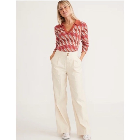 MARINE LAYER Flora High Waisted Wide Leg Trouser Hemp Blend In Parchment Size 4 - Picture 1 of 10